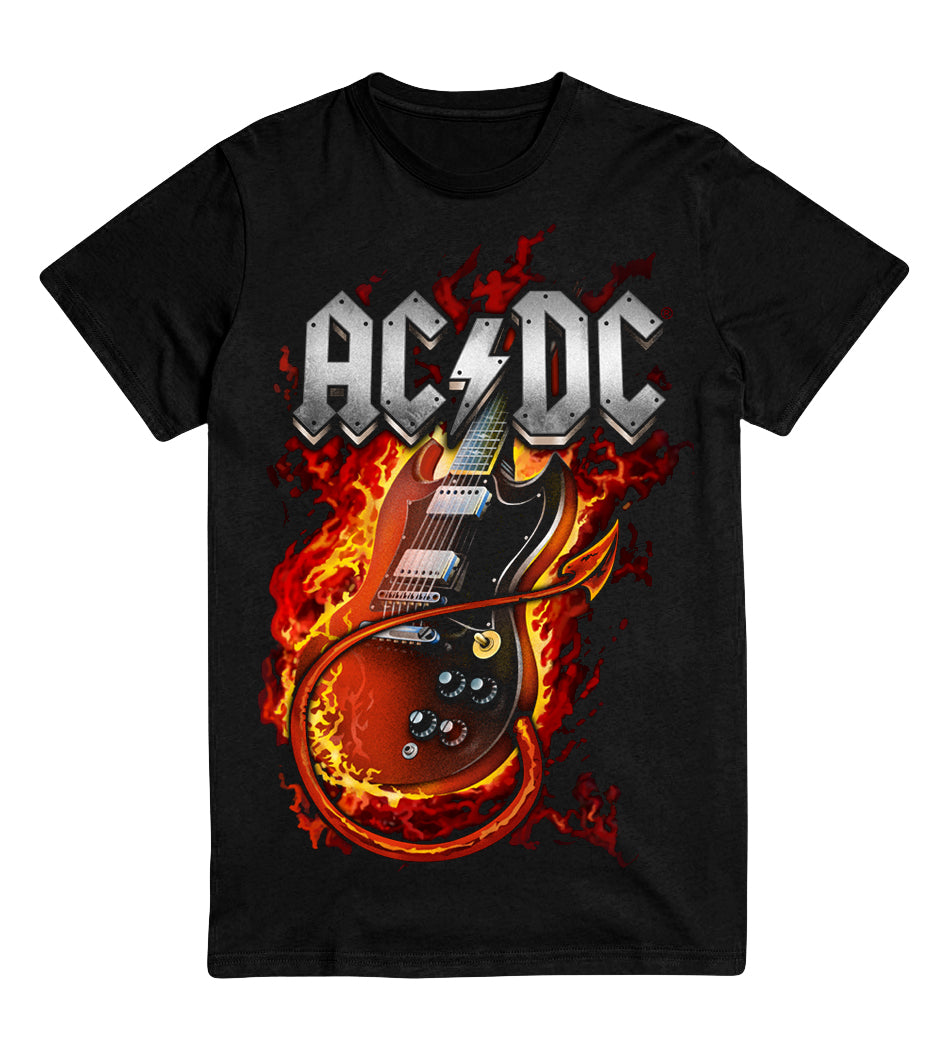ACDC Fire Flames Guitar T-shirt